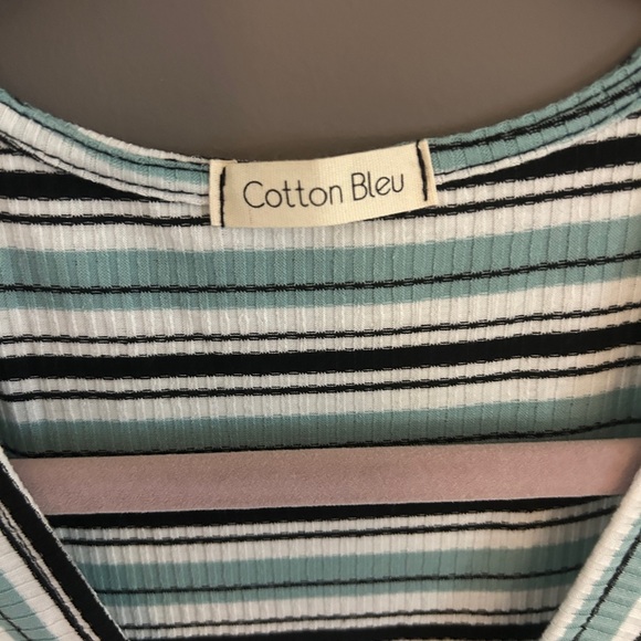 Cotton Bleu Striped Wrap Top - Green White Black Size Large NWOT - Picture 4 of 8